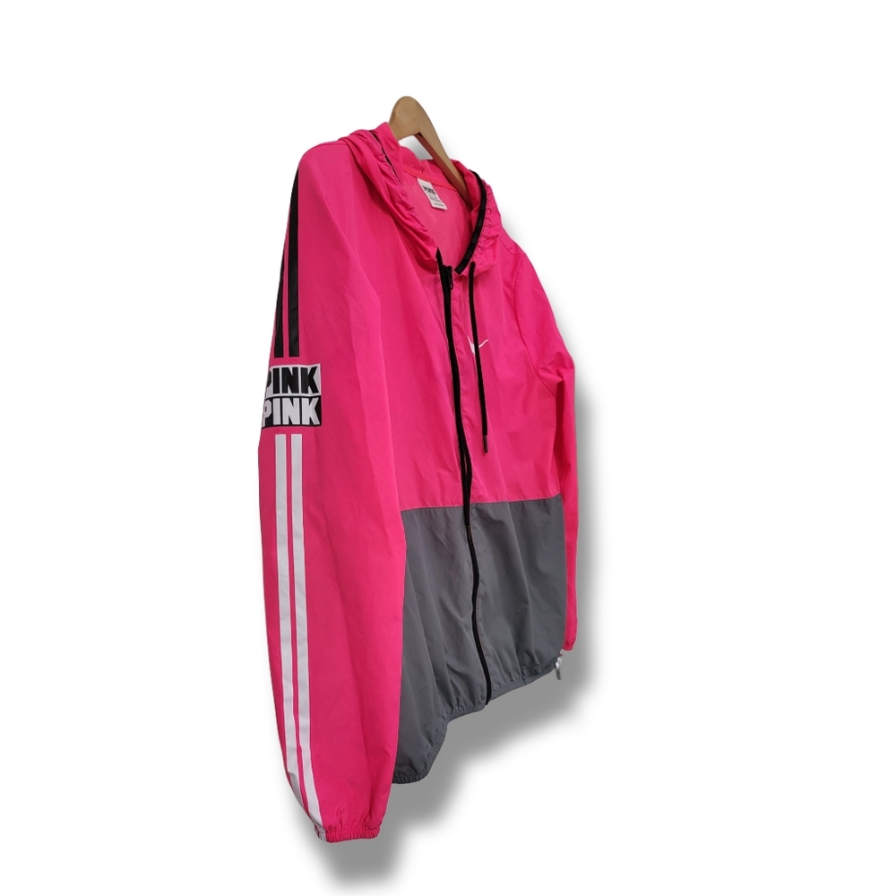 🌿Victoria's Secret Women's Med/Large Anorak Oversized Pink & Gray Wind Breaker - Picture 6 of 14